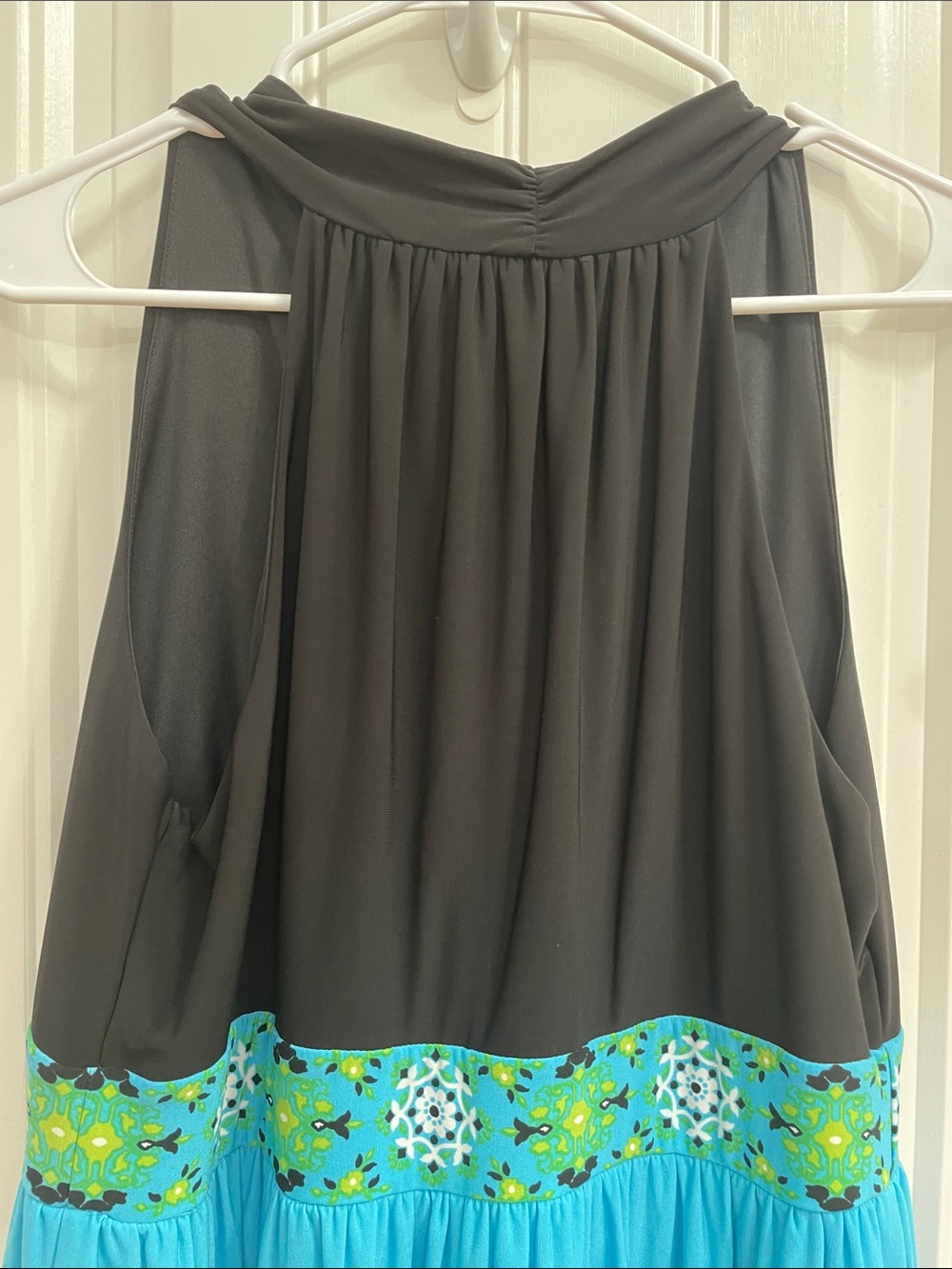 CATO Black and Turquoise Floral Print Empire Waist Maxi Dress Size L - Picture 6 of 7